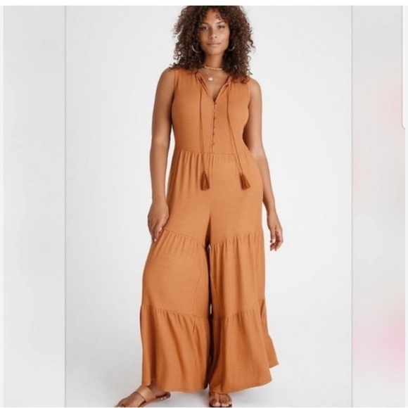 Anthropologie Saturday Sunday ribbed tiered jumpsuit rust colored size XS - Picture 1 of 11